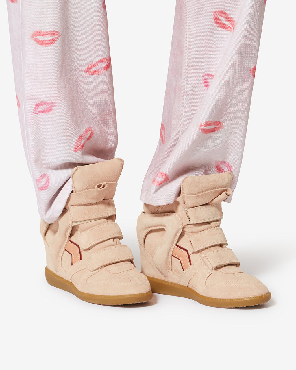 Isabel Marant Bekett Wedge Sneakers – Pale Pink & Peach Calfskin Leather & Suede