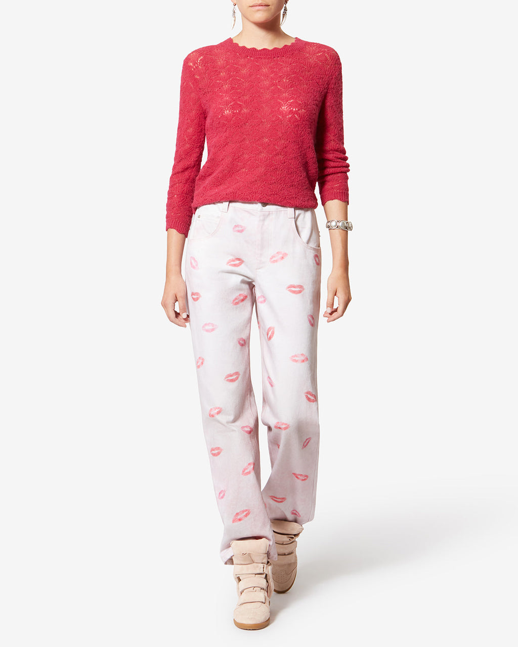 Isabel Marant Bekett Wedge Sneakers – Pale Pink & Peach Calfskin Leather & Suede