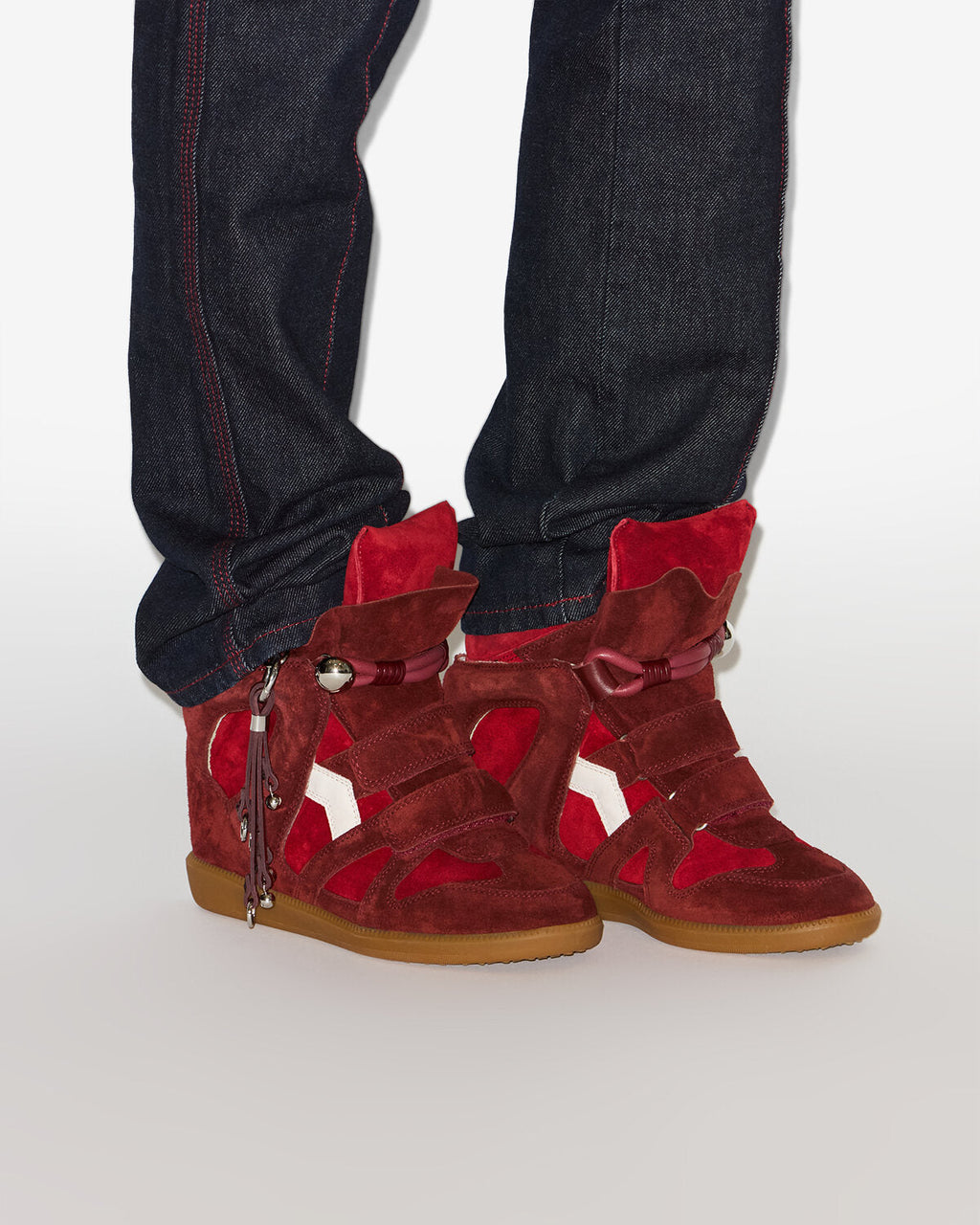 Isabel Marant Bekett Concealed Wedge Sneakers – Scarlet Red & Chalk Leather & Suede