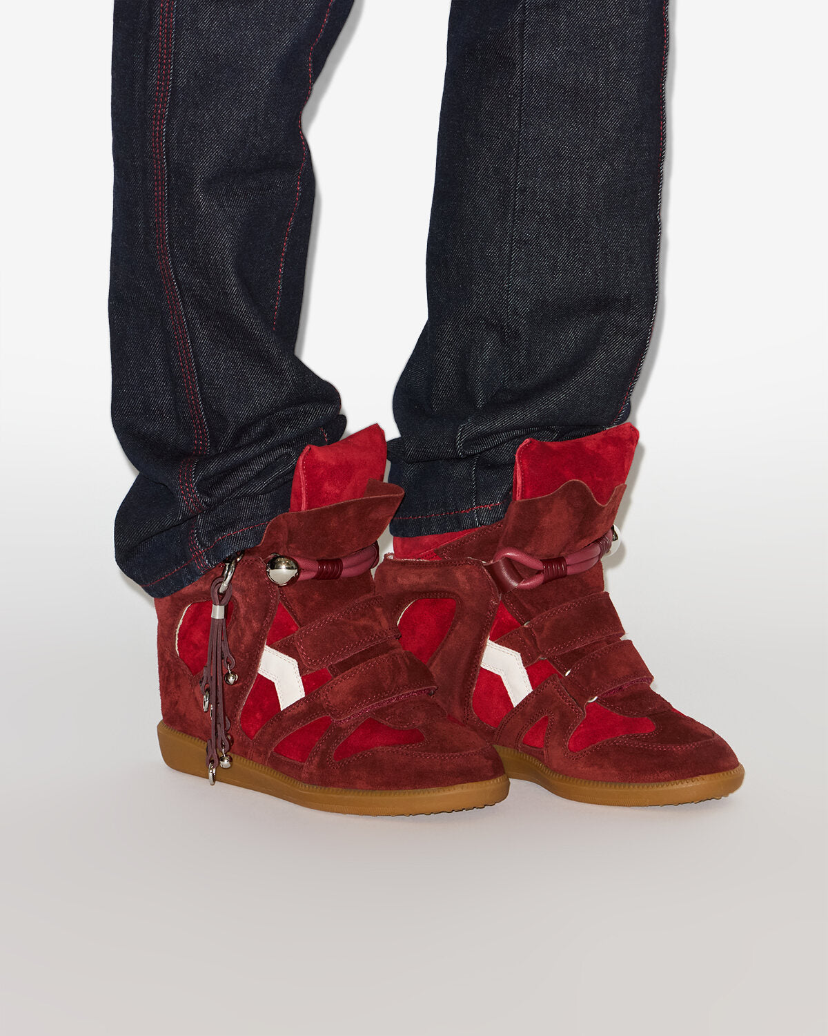 Isabel Marant Bekett Concealed Wedge Sneakers – Scarlet Red & Chalk Leather & Suede